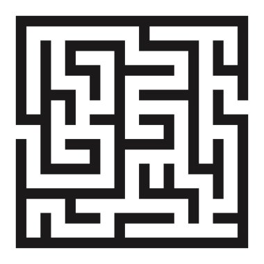 Education logic game labyrinth for kids. Find right way. Simple square maze black line vector illustration.