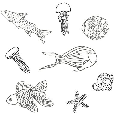 Kusursuz basit deniz yaşamı çizimi