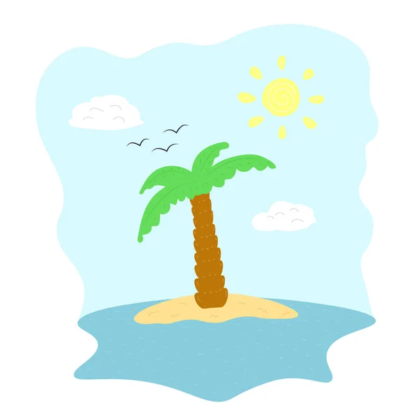 stock vector vector illustration of an island with a palm tree in children's illustration hand drawn style