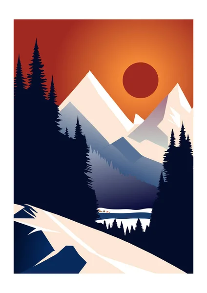 Modern vektör baskısı kış dağları posteri