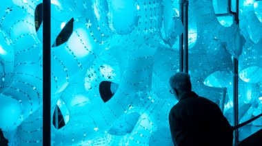 Yaşlı adam bu hafif heykeli düşünüyor.