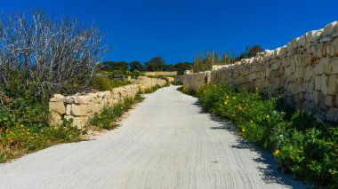 Bu güzel duvarların arasında Malta 'nın tipik kayaları var. Tatil kavramı