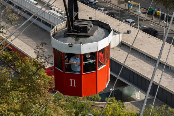 Barcelona Cable Car Foreground Going Port — Stock Photo, Image