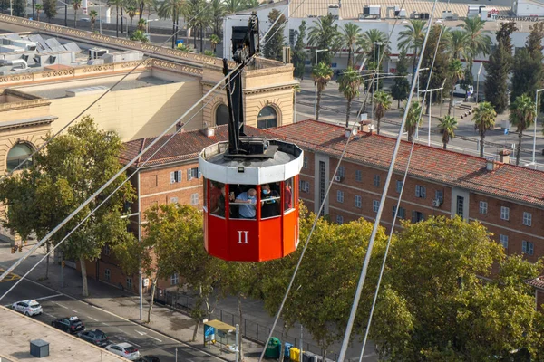 Barcelona Cable Car Foreground Going Port — Stock Photo, Image
