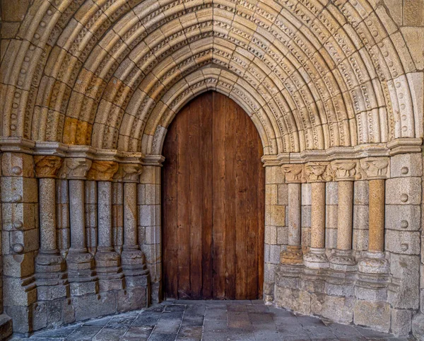 Porta Românica Ornamentada Claustro Catedral Santa Maria Assunção Viseu Portugal — Fotografia de Stock