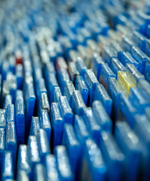 Detail of movies and dvds on a shelf in a movie collectors shop and sale of movie disc merchandising
