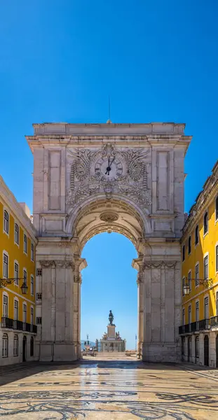 stock image Arch with clock on Rua Augusta in the Commerce Square in Lisbon.