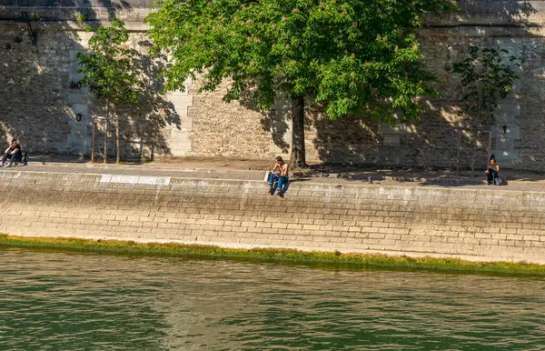 Gençler Paris 'teki ağaçların gölgesinde otururken kitap okuyup müzik dinleyerek rahatlıyorlar..