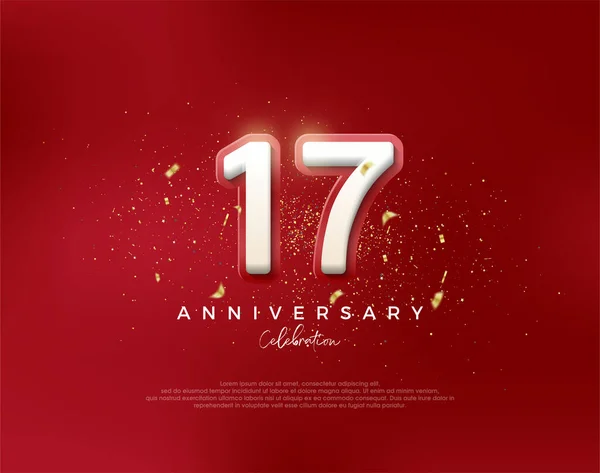 stock vector 17th anniversary number. with 3d white numbers on a red background.