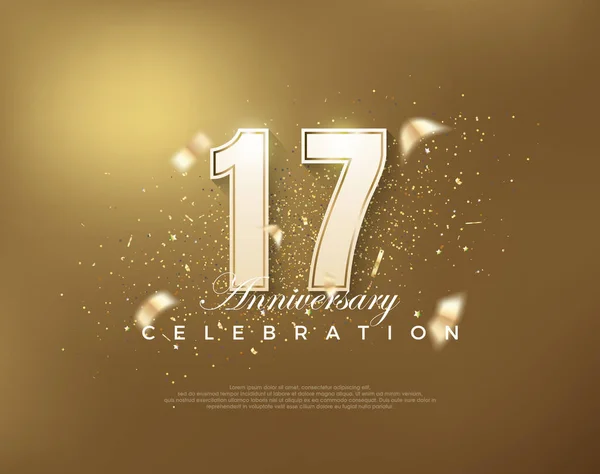 Celebración Del 17º Aniversario Oro Lujo Con Números Blancos Sobre — Vector de stock