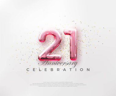 21 numaralı balonlar, parlak pembe arka planda kırmızı numaralar..