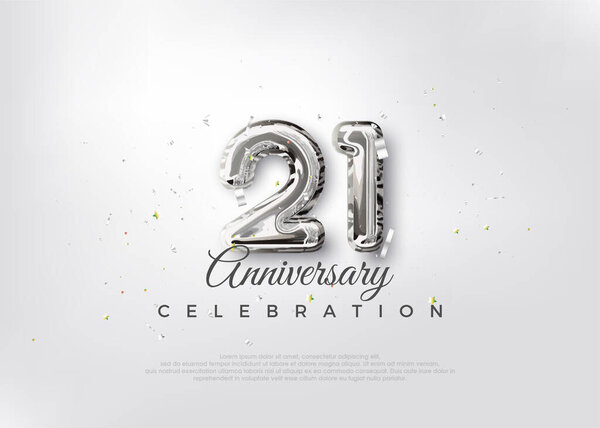 Silver balloon number. Premium vector 21st anniversary celebration background.