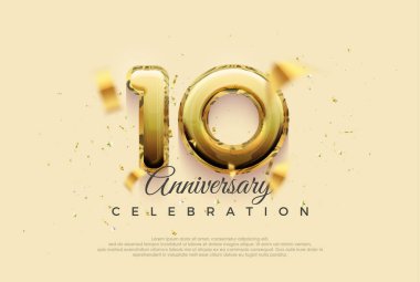 10th anniversary celebration, vector design with shiny gold balloons illustration. Premium vector background for greeting and celebration.