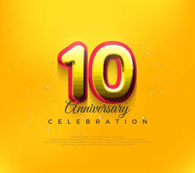 3d 10th anniversary design, premium vector design in modern yellow color. Premium vector background for greeting and celebration.