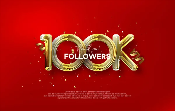 Thank You 100K Followers Metallic Gold Balloons Illustration Premium Vector — стоковый вектор