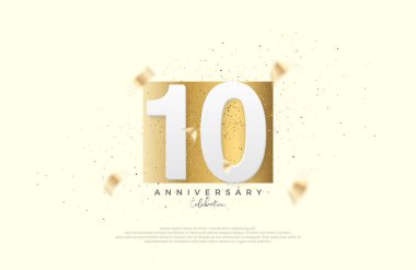 10th anniversary celebration, with numbers on elegant gold paper. Premium vector for poster, banner, celebration greeting.