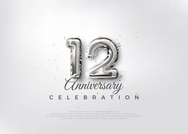 Gümüş balon numarası. 12. Yıl dönümü kutlama arkaplanı. Poster, bayrak ve kutlama tebrikleri için en iyi vektör.