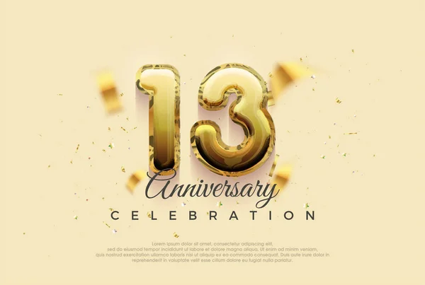 Celebración Del 13º Aniversario Diseño Vectorial Con Ilustración Globos Dorados — Vector de stock