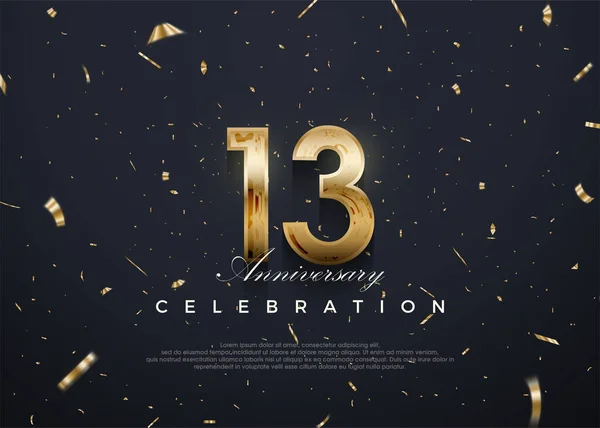 Celebración Del 13º Aniversario Vector Diseño Con Lujo Oro Brillante — Vector de stock