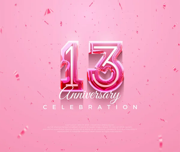 stock vector Beautiful 13th anniversary celebration design with feminine pink color. Premium vector background for greeting and celebration.