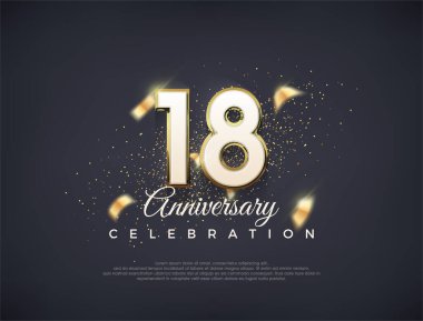 Süslü numaraları olan 18. yıl dönümü şarkısı. Lüks premium vektör tasarımı. Poster, bayrak ve kutlama tebrikleri için en iyi vektör.
