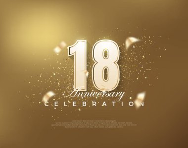 Altın zemin üzerinde beyaz numaralar olan 18. yıl dönümü kutlamaları. Poster, bayrak ve kutlama tebrikleri için en iyi vektör.