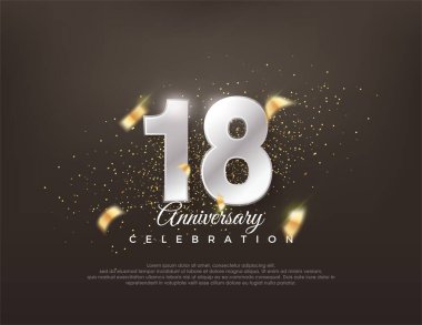 Gümüş metalik numara 18. Lüks ve zarif bir kutlama tasarımı. Poster, bayrak ve kutlama tebrikleri için en iyi vektör.