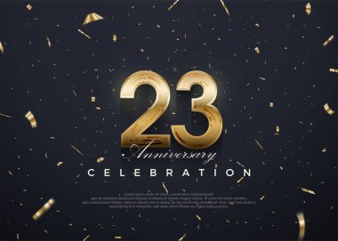 23. yıldönümü kutlaması, 3D tasarım, lüks ve parlak altın. Kutlama ve selamlama için mükemmel vektör arkaplanı.