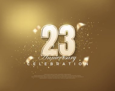Altın arka planda beyaz numaralarla 23. yıl dönümü kutlamaları. Poster, bayrak ve kutlama tebrikleri için en iyi vektör.