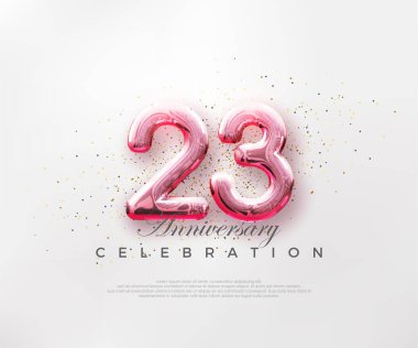 23 numaralı balonlar, parlak pembe arka planda kırmızı numaralar. Poster, bayrak ve kutlama tebrikleri için en iyi vektör.