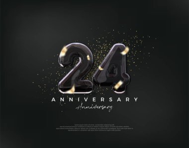 24. yıldönümü kutlaması, lüks siyah balon resimli vektör tasarımı. Kutlama ve selamlama için mükemmel vektör arkaplanı.