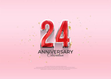 24. yıldönümü kutlaması, 3D vektör tasarımı, lüks ve parlak altın. Kutlama ve selamlama için mükemmel vektör arkaplanı.