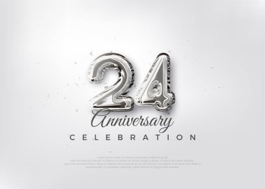 Gümüş balon numarası. 24. yıl dönümü kutlamaları için birinci sınıf vektör. Poster, bayrak ve kutlama tebrikleri için en iyi vektör.