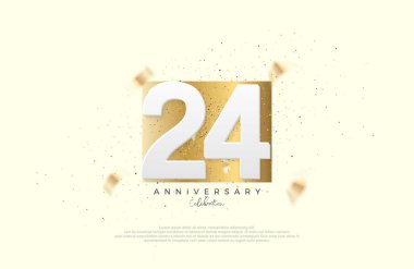 24. yıldönümü kutlaması, zarif altın kağıtlar üzerinde rakamlarla. Poster, bayrak ve kutlama tebrikleri için en iyi vektör.