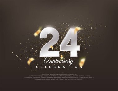 Gümüş metalik numara 24. Lüks ve zarif bir kutlama tasarımı. Poster, bayrak ve kutlama tebrikleri için en iyi vektör.