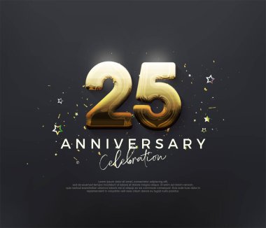 25. yıl dönümü kutlaması, siyah arka planda parlak altın rakamlarla. Kutlama ve selamlama için mükemmel vektör arkaplanı.