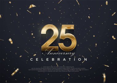 25. yıldönümü kutlaması, 3D tasarımı lüks ve parlak altınla. Kutlama ve selamlama için mükemmel vektör arkaplanı.