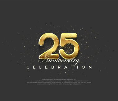 Parlak altın rakamlara sahip lüks tasarım, 25. yıldönümü kutlamaları için premium tasarım. Kutlama ve selamlama için mükemmel vektör arkaplanı.