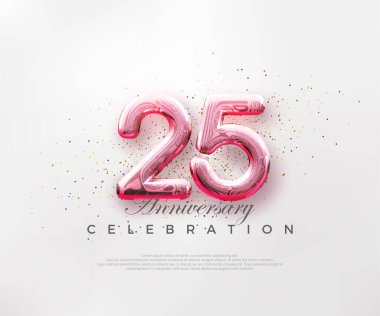 25 numaralı balonlar, parlak pembe arka planda kırmızı numaralar. Poster, bayrak ve kutlama tebrikleri için en iyi vektör.
