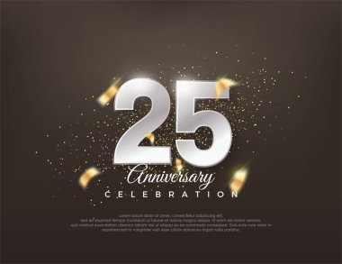 Gümüş metalik numara 25. Lüks ve zarif bir kutlama tasarımı. Poster, bayrak ve kutlama tebrikleri için en iyi vektör.
