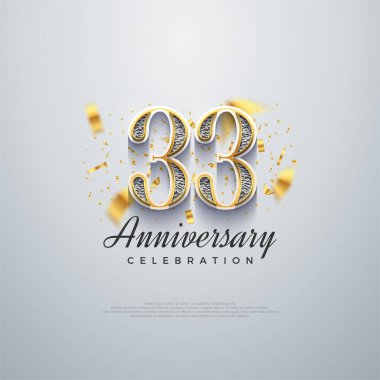 33. yıldönümü numarası, parlak lüks. Birinci sınıf vektör geçmişleri. Kutlama ve selamlama için mükemmel vektör arkaplanı.