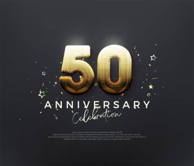 50 'nci yıl dönümü kutlaması, siyah arka planda parlak altın rakamlarla. Kutlama ve selamlama için mükemmel vektör arkaplanı.