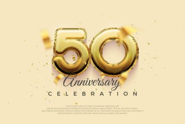 50. yıldönümü kutlaması, parlak altın balonlu tasarım. Kutlama ve selamlama için mükemmel vektör arkaplanı.