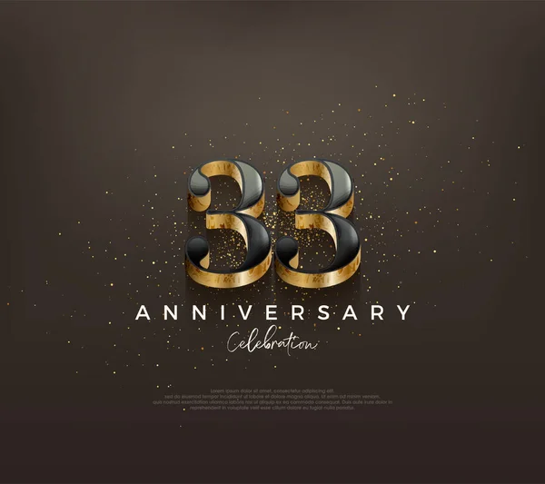 Luxe 33E Verjaardag Ontwerp Met Klassieke Nummers Een Zwarte Achtergrond — Stockvector