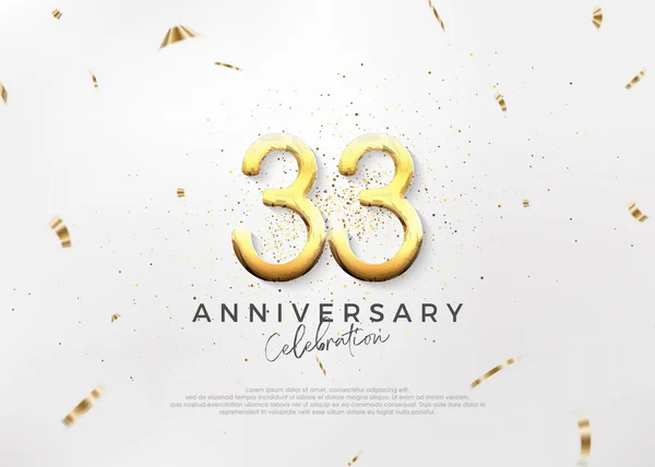 简单而明亮的33周年设计与豪华而典雅的黄金数字 用于问候和庆祝的高级矢量背景 — 图库矢量图片