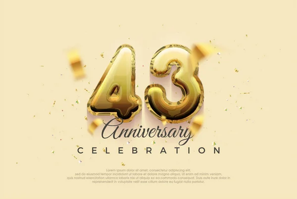 43º Aniversario Celebración Diseño Vectores Con Brillantes Globos Oro Ilustración — Archivo Imágenes Vectoriales
