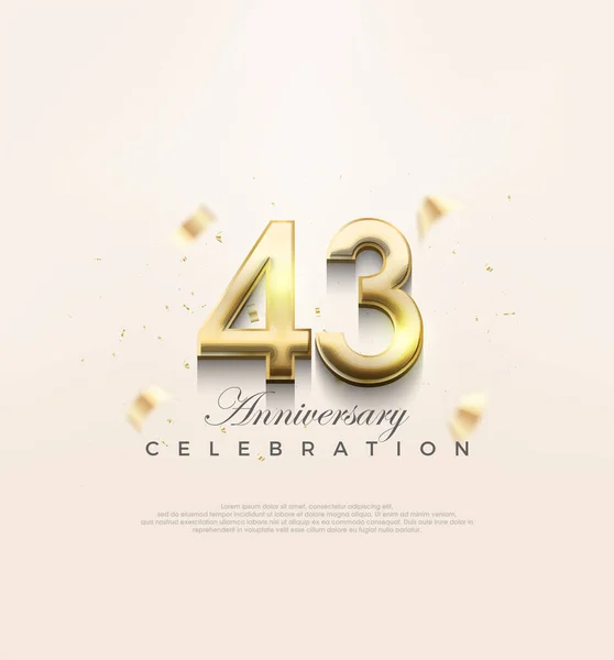 现代金牌43周年 高级设计庆祝生日 用于问候和庆祝的高级矢量背景 — 图库矢量图片