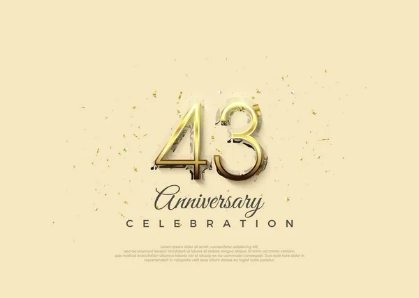 周年纪念日的数字43位在豪华闪亮的黄金 用于问候和庆祝的高级矢量背景 — 图库矢量图片