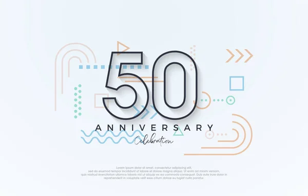シンプルなデザイン50周年 シンプルなラインプレミアムデザイン ポスター バナー お祝いの挨拶のためのプレミアムベクター — ストックベクタ