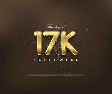 Teşekkür için altın tasarım 17 bin takipçi, vektör selamlama pankartı tasarımı, sosyal medya posteri.